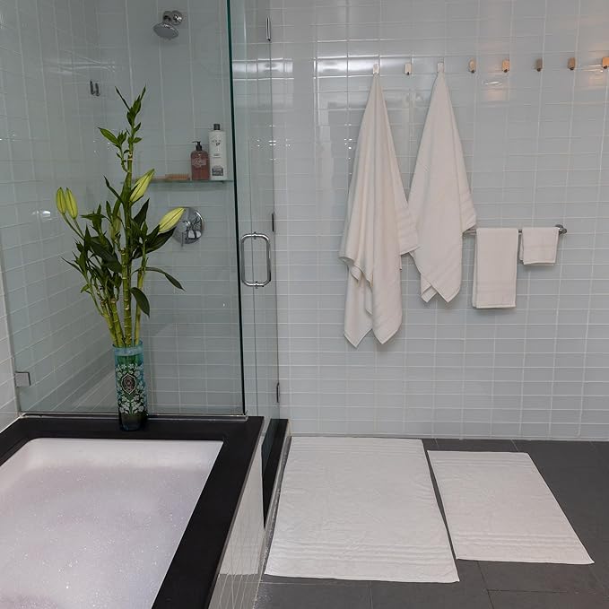 Mosobam Luxury Turkish 10pc Deluxe Bath Bundle Body Hand Face Towel and Mat White 700 GSM & 1000 GSM Bamboo Viscose & Aegean Turkish Combed Cotton