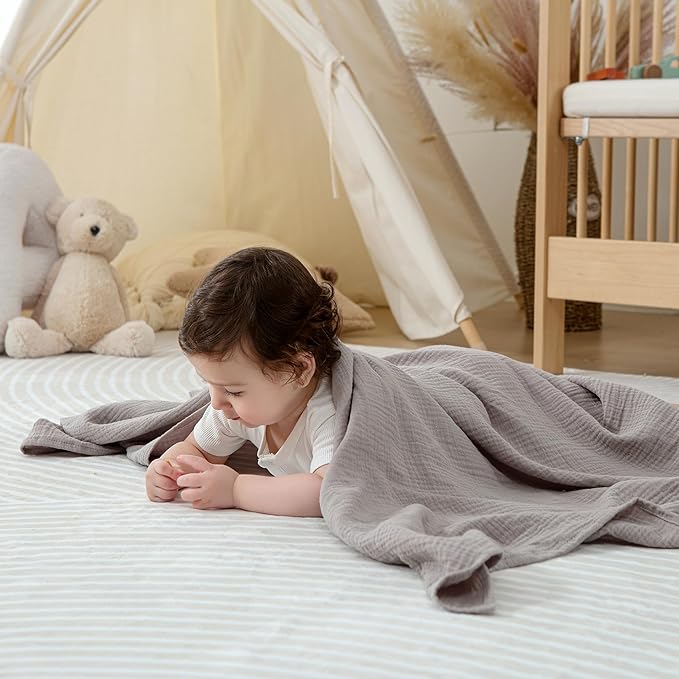 DaysU Muslin Swaddle Blankets, Receiving Blanket for Boy Girl, Cotton Muslin Swaddling Baby Blankets for Unisex Newborns Nursery, 2 Pack, 47”x47”-Rainbow+Milk Coffee