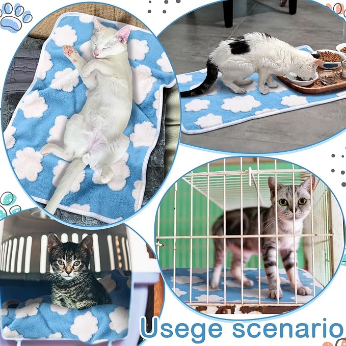 Reginary 4 Pcs Guinea Pig Fleece Blankets, White Clouds, 12 x 12 Inch | Waterproof Washable Cage Liners, Absorbent Double Layer Bedding for Guinea Pigs, Reusable Pads for Hamsters Rabbits