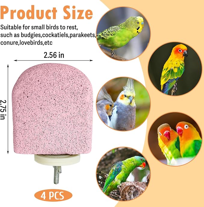 PINVNBY 4 PCS Bird Perch Stands Parrot Calcium Perch Beak Grinding Stone Foot Claws Trimmer Parakeet Platform Parrot Chewing Toys for Small Medium Cockatiel Conure Lovebird Finch(Purple)