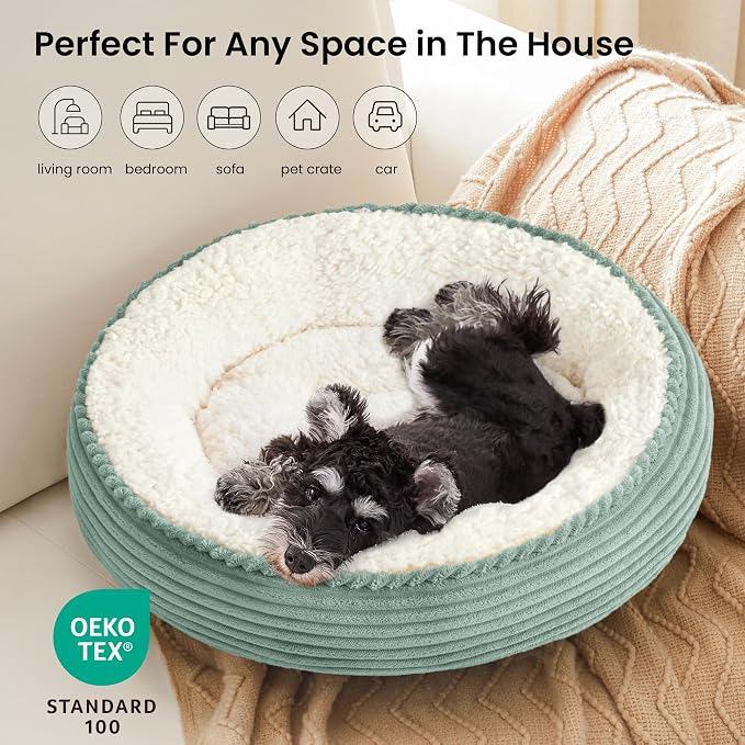Love's cabin Round Donut Cat and Dog Cushion Bed, 24in Pet Bed for Small or Medium Dogs, Anti-Slip & Water-Resistant Bottom, Soft Durable Fabric Pet Beds, Washable Calming Cat Bed Apple Green