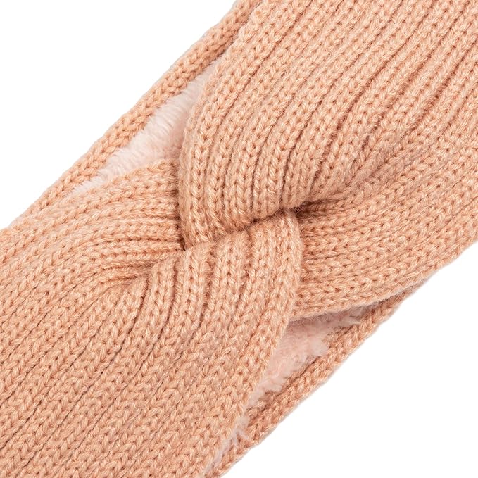 AQOKKA Knit Winter Headbands for Women Fuzzy Wool Fleece Lined Ear Warmers Elastic Turban Crocheted Head Wrap Winter Accessories for Women Cold Weather