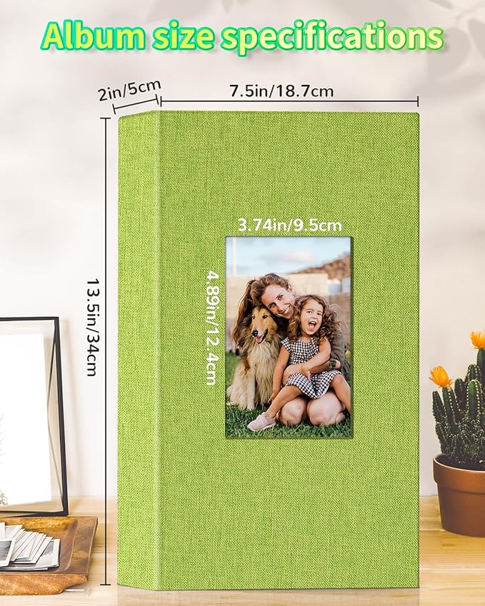 Photo Album 4x6 with 300 Pockets,Slip-in Picture Albums,Linen Cover Memory Book with Front Window,White Page Vertical Photo Book for Wedding,Family,Anniversare,Baby,Vacation