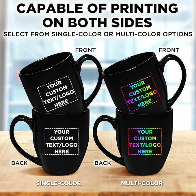 Custom Large Coffee Cups 16 oz. Set of 100, Personalized Bulk Pack - Perfect for Tea, Espresso, Cappuccino, Hot Cocoa - Black