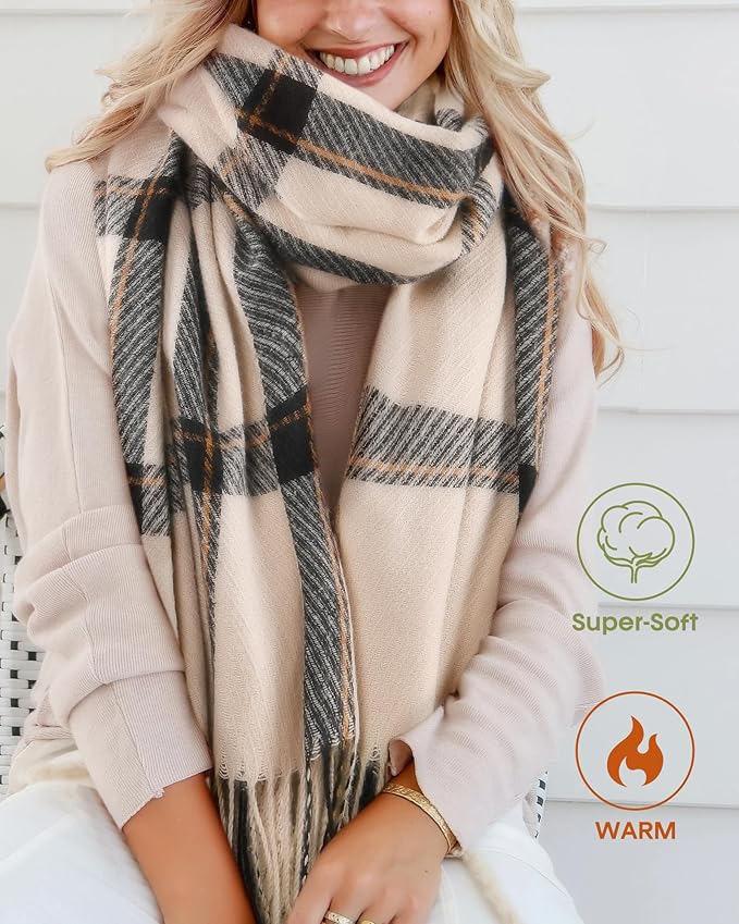 FURTALK Winter Scarf for Women Shawl Soft Tassel Plaid Large Oversized Scarves Wraps