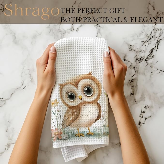 Owl Decor Kitchen Towels, Gifts for Owl Lovers Dish Tea Towels for Kitchen, Animal Lover Gifts Decorative Hand Towel for Kids Bathroom Decor, 16x24 Inch