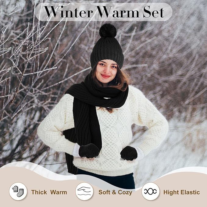 Geyoga 6 Pcs Winter Warm Set for Women Warm Beanies Hats Touchscreen Gloves Long Scarf Ear Muffs Socks Winter Gifts for Women
