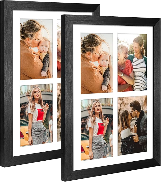 9x13 Collage frame with 4 Openings 4X6 Pictures, Multiple Picture Frame with Mat, Wall or Tabletop Decor, Black Wood Grain,2 Pack