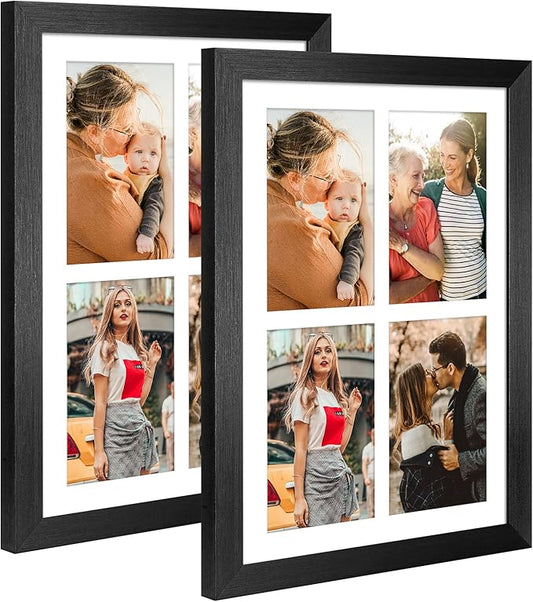 9x13 Collage frame with 4 Openings 4X6 Pictures, Multiple Picture Frame with Mat, Wall or Tabletop Decor, Black Wood Grain,2 Pack