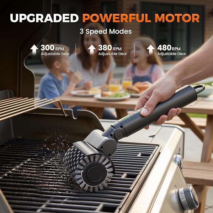 Leebein Electric Grill Brush for Outdoor, 2026 Upgraded BBQ Grill Cleaner with 3 Heads, 3-Speed & Angle Adjust Cordless Rotary Grill Brush, 150Mins Runtime Grill Cleaning Brush for Barbecue Grates