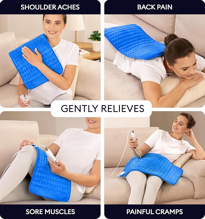 GENIANI Electric Heating Pad for Back Pain & Cramps Relief, Electric Throw, Auto Shut Off, Machine Washable, Moist Heat Pad for Neck & Shoulder - Mother’s Day Gifts, 12x24 Electric Blue