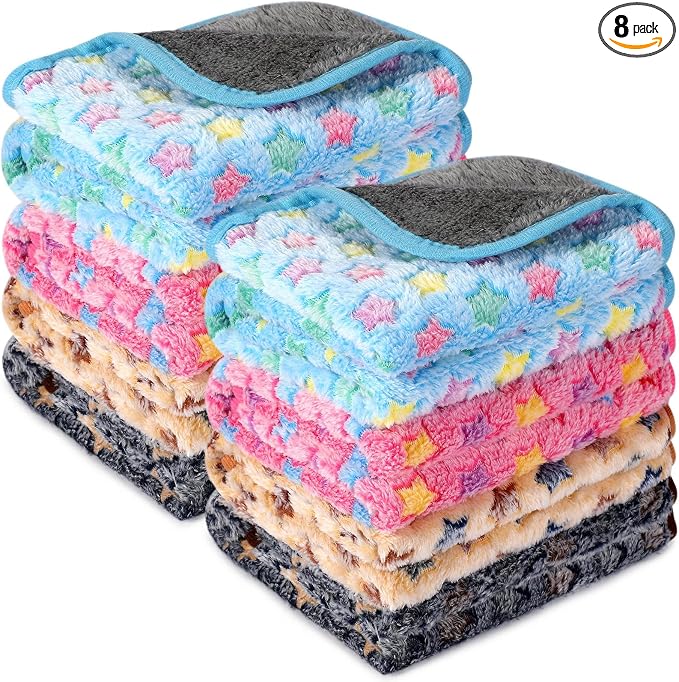 Tudomro 8 Pcs Guinea Pig Fleece Cage Liners, Star, 12 x 12 Inch | Washable Reusable Small Animal Bedding, Absorbent Blankets for Ferret Chinchilla, Soft Fleece Mat Pads Protect Furniture
