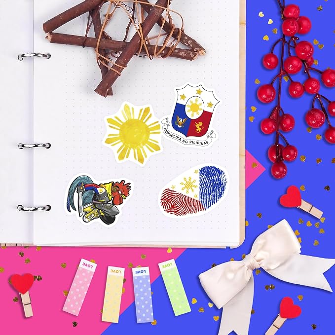100Pcs Philippines Stickers, Filipino Stickers for Water Bottle and Laptop - Philippines Party Supplies & Decorations, Waterproof Vinyl Decals, Filipino Flag Stickers, Gifts for Women & Men