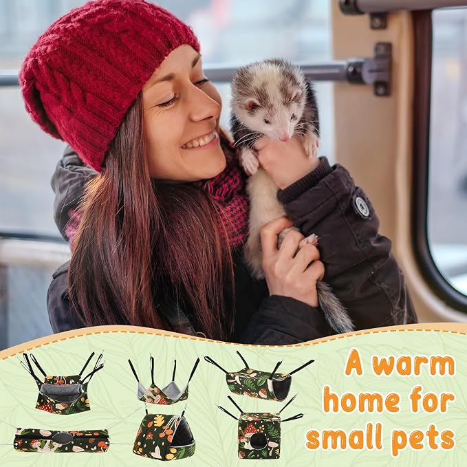6 Pack Small Animal Hammock Set, Ferret, Guinea Pig, Rat Hanging Bed & Hideout Tunnel, Cozy Washable Cage Accessories for Hamster, Chinchilla, Sugar Glider