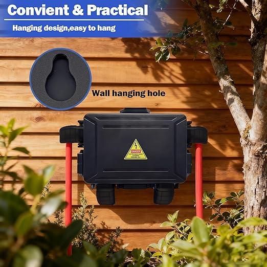 Small Outdoor Electrical Box,Waterproof Extension Cord Cover(Inner 7.3 * 5.1 * 1.6 inch) Weatherproof Connection Box w/4 Cable Entry Protect for Plug,Connector,Festive Light (1 PCS, Black)