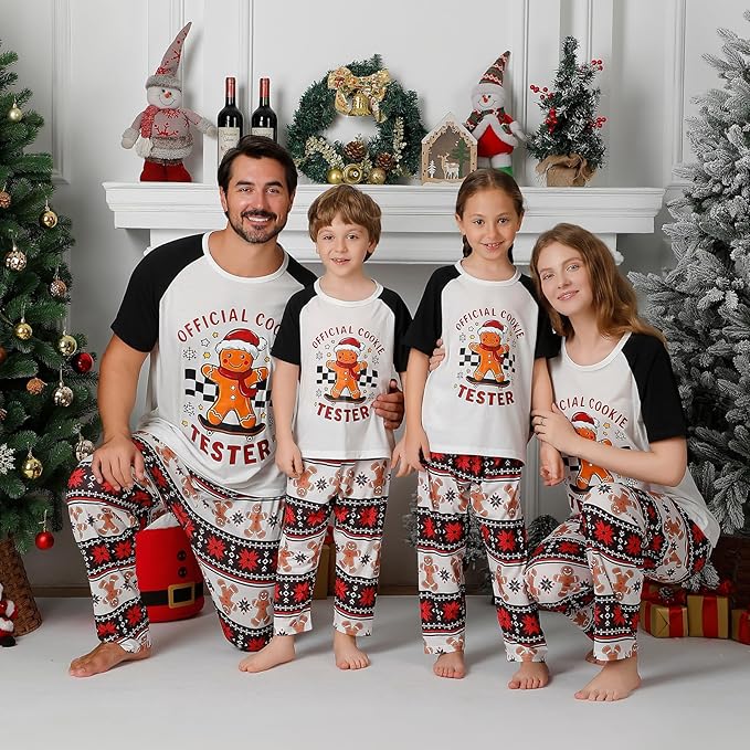 Christmas Pajamas for Family Matching Holiday PJ's Jammies Sets with Short Sleeve Tee and Pants Sleepwear Loungewear