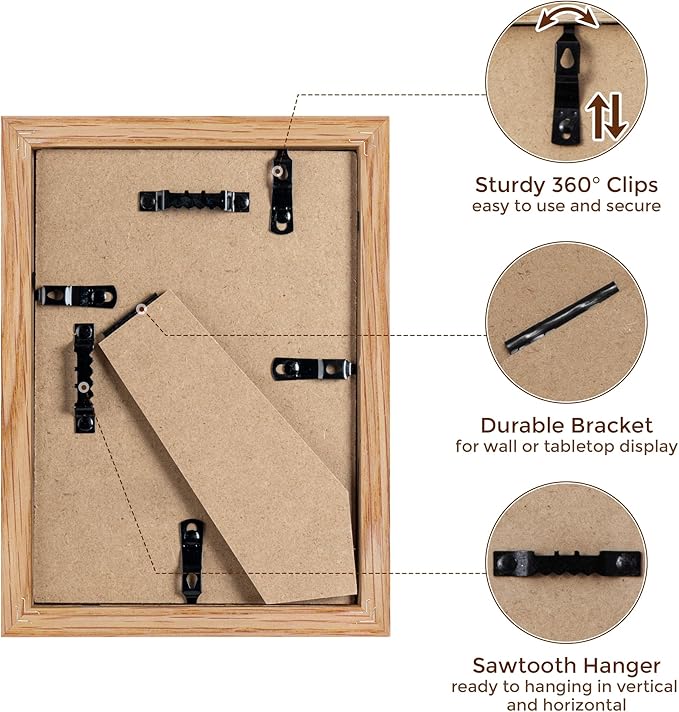 5x7 Picture Frame, Solid Oak Wood 5 x 7 Frame with Plexiglass, 5 by 7 Photo Frame for Wall & Tabletop Display, 5x7 Picture Frame Matted to 4x6, Natural Oak Color, 1 Pack