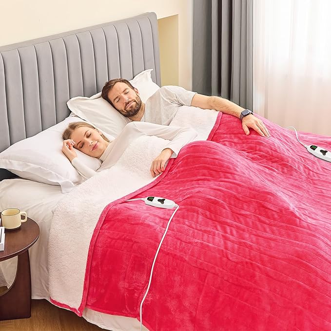 greenoak Heated Blanket Electric King Size 100"X90" Dual Control, Heating Blanket with 10 Levels 8 Hours Auto-Off, Fleece Soft Gifts for Grandma Seniors Mom,Coral Pink