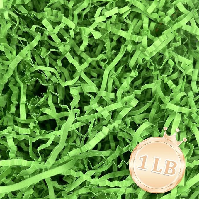 1 LB Parrot Green Crinkle Cut Paper Shred Filler Great for Gift Wrapping, Parrot Green Basket Fillers, Birthday, Gift Wrapping, Anniversary, St. Patrick's Day, Easter Party Decor Filling Supplies