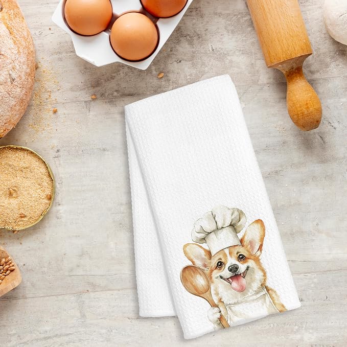 Funny Corgi Chef Kitchen Towels, Corgi Lover Gifts for Women Men, Gifts for Chef, Funny Dog Decorative Dish Hand Tea Towels for Kitchen Bakery, 16x24 Inch