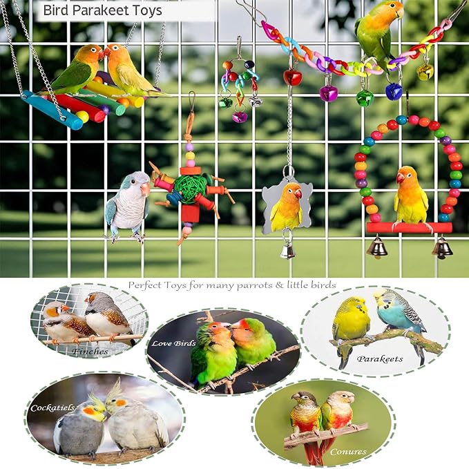 8 Pcs Parakeet Cockatiel Bird Toys, Parrots Conures Budgies Cage Accessories