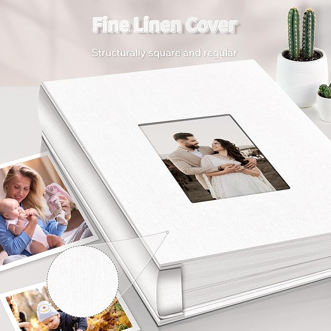 Photo Album 4x6 with 1000 Pockets,Slip-in Picture Albums,Linen Cover Memory Book with Front Window,White Page Vertical Photo Book for Wedding,Family,Anniversare,Baby,Vacation