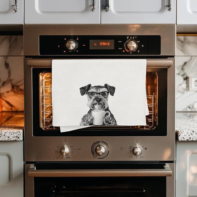 Funny Schnauzer Decor Coffee Kitchen Towels Gift, Schnauzer Dog Gifts, Coffee Gifts for Women, Dog Lover Gift Decorative Dish Hand Tea Towels for Kitchen Home Bar Decor, 16x24 Inch
