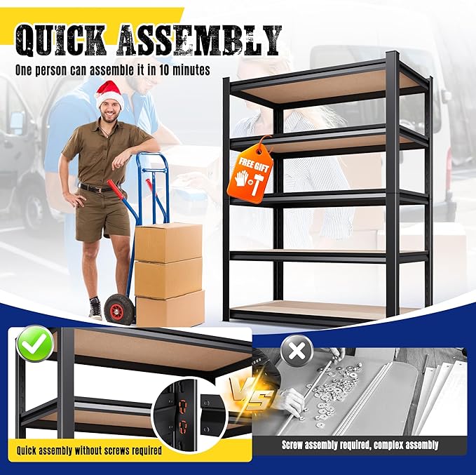 71"Hx46"Wx18"D Garage Shelving-2050 lbs 5 Tier Storage Shelves,Adjustable Heavy Duty Metal Shelving Unit and Storage Large Rack,Utility Steel Shelf for Warehouse Industrial Pantry Basement Black