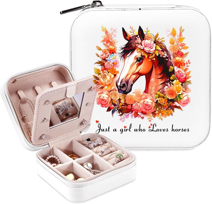 Horse Jewelry Box, Gifts For Women Teens Girls, Western Horse Lovers Stuff Items Accessories Things Merchandise Decor Merch, Travel Ring Earrings Necklace Organizer Holder!