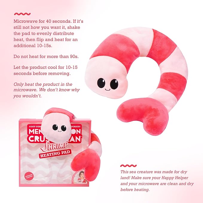Menstruation Crustacean Shrimp by Relatable, Microwavable Heating Pad For Period Cramps, Cuddly Plushies, Great Gift Ideas for Loved Ones of All Ages, Includes 1 Lavender Scented Heating Pad Plushy