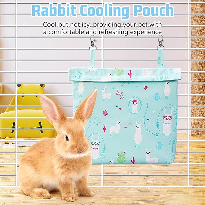 Rabbit Cooling Pouch with 2 Ice Boxes Small Animal Hanging Cooling Pad Set for Cage No Condensation Bunny Cooling Mat Washable Ice Bag for Rabbits Guinea Pig Chinchilla (Style B)