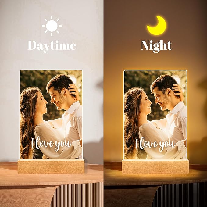 Custom Picture Frames with Photo, Personalized Photo Frame with Night Light, Customized Picture Frame, Personalized Christmas Anniversary Couple Gifts for Women Men Girlfriend Boyfriend Her Him