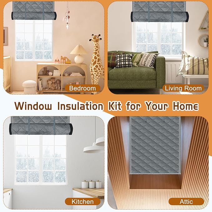 Window Insulation kit, 3-Layer Cotton Thermal Insulated Window Cover 47 Inch x 63 Inch Oxford Winter Window Covering Velcro Insulation Curtain for Cold Weather to Keep Warm (47X63inch)