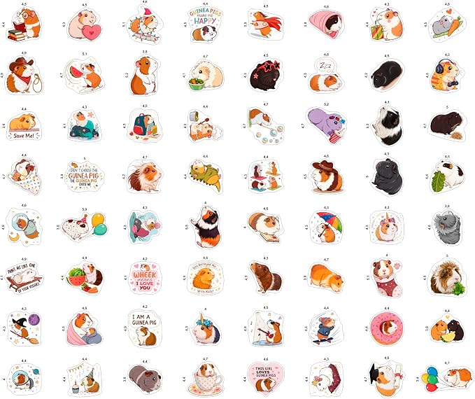 100Pcs Guinea Pig Stickers Funny for Water Bottle - Gifts for Guinea Pig Lovers, Party Decorations, Favors - Gift for Women & Men