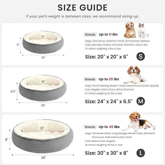 Love's cabin Round Donut Cat and Dog Cushion Bed, 20in Pet Bed for Cats or Small Dogs, Anti-Slip & Water-Resistant Bottom, Super Soft Durable Fabric Pet beds, Washable Luxury Cat Dog Bed Stripe Grey