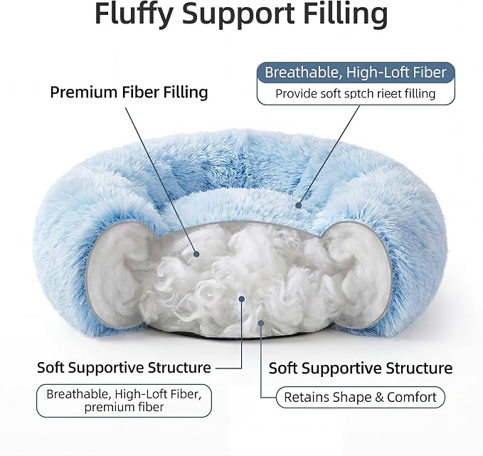 Tiny Dog Bed for Extra Small Dogs for Chihuahua Pomeranian Toy Poodle | 15 Inch Washable Puppy Bed,Soft Faux Fur Calming Donut Bed,Blue and White