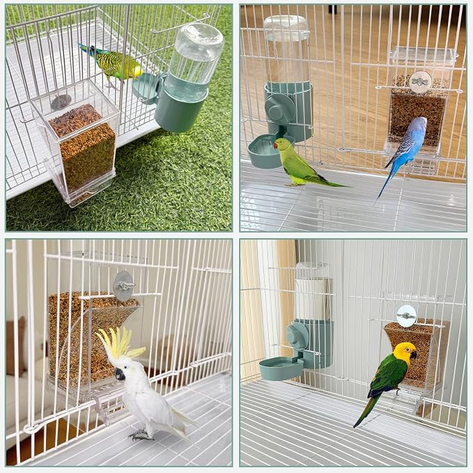 lemtrflo No Mess Bird Feeder Water Dispenser Set, Bird Feeder for Cage | Cage Accessories for Parrot, Finches, Budgies and Canaries