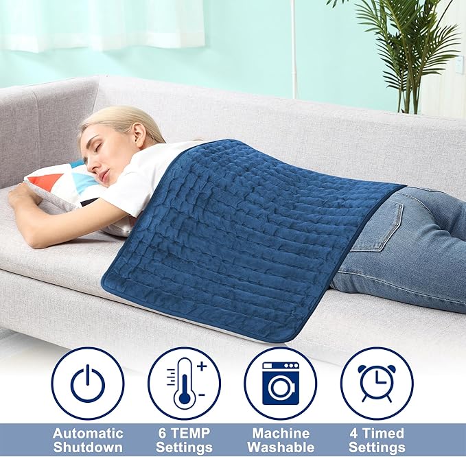 40"X20" Electric Heating pad with 6 Heat Settings, Auto Shut Off, Dark Blue Dry Electric Heating for Back Neck Knee Arms Legs Shoulder Heat Pads for Christmas Birthday Father's Day Mother's Day