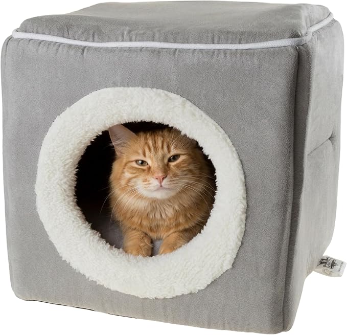 Cat House - Indoor Bed with Removable Foam Cushion - Cat Cave for Puppies, Rabbits, Guinea Pigs, Hedgehogs, and Other Small Animals by PETMAKER (Gray)