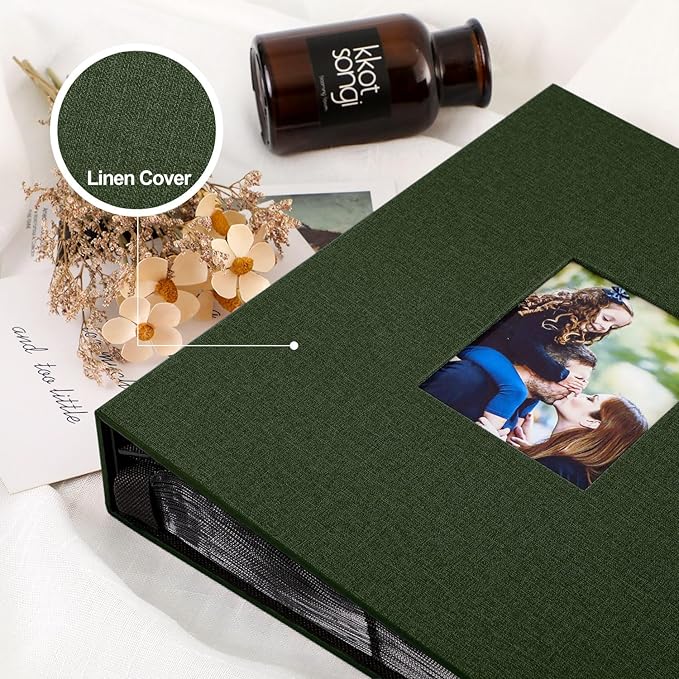 Ywlake Photo Album 4x6 400 Pockets, Linen Photo Albums Holds 400 Vertical Pictures Only Green