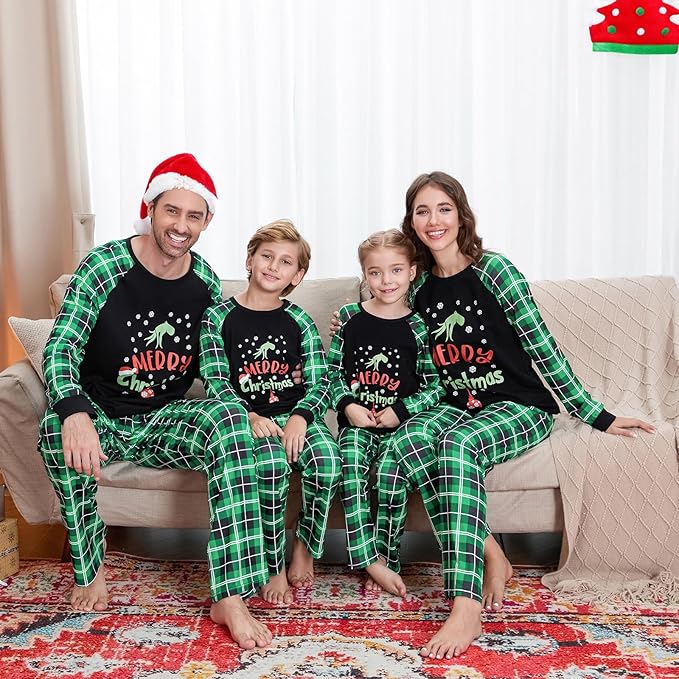 Christmas Family Pajamas Set Matching Holiday Plaid Sleepwear Set Reindeer/Tree Print Loungewear for Xmas Eve