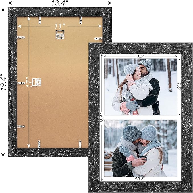 11x17 Picture Frame Display 2 opening 8X10 Double Picture Frame Collage,Multi Photo Frame with Mat,Plexiglass,Wall Mount Decor,Black Wood Grain