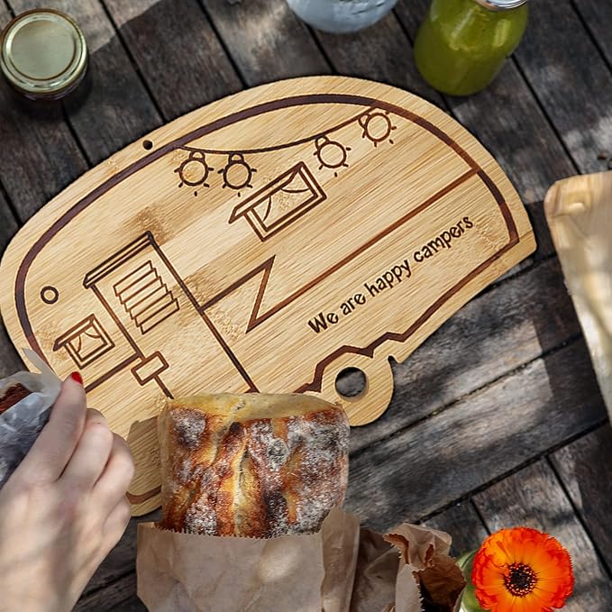 Camper Bamboo Cutting Board Set for RV Kitchen Accessories 2 Pieces, RV Wood Chopping Board Set with Juice Grooves, Hang Hole,for Meat Vegetables & Cheese,Camping Gifts RV Decor Camping Decorations