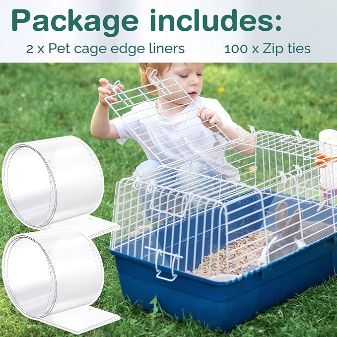 Juexica 2 Pcs 82.7 x 6 Inch Guinea Pig Cage Liner Clear Cuttable Critter Liner with Pre Drilled Holes Urine Guard Extra Long Liner with 100 Zip Ties for Rabbit Hamster Ferret Chinchilla