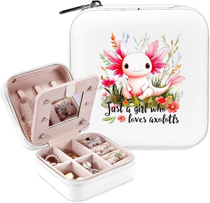 Axolotl Jewelry Box, Gifts For Teens Girls, Axolotl Lovers Stuff Items Accessories Things Merchandise Decor Merch, Travel Ring Earrings Necklace Organizer Holder!
