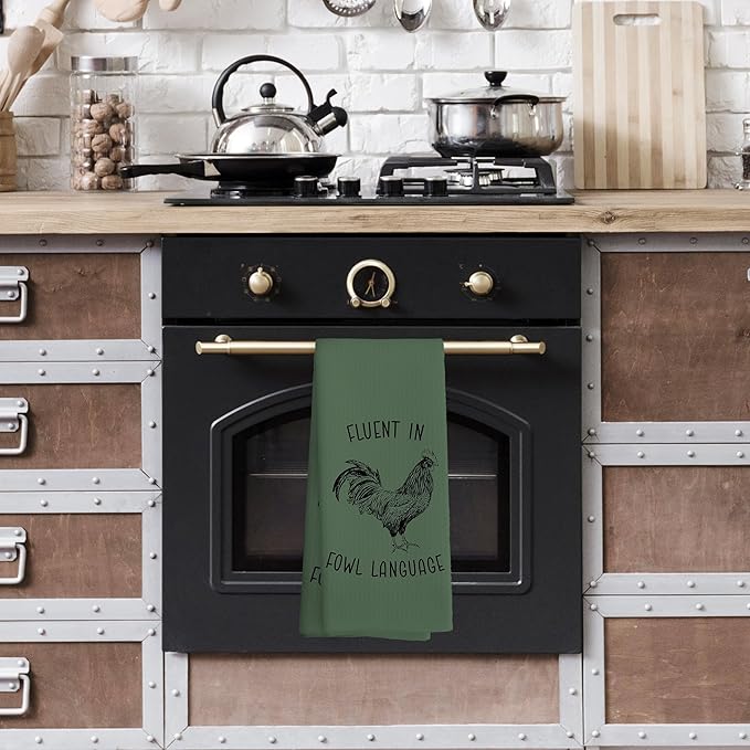 Chicken Kitchen Towels Funny Dark Green Dish Towel with Sayings 16x24 Inches, Chicken Lover Gift Decorative Absorbent Dishcloths Tea Towels for Kitchen Bathroom Decor, Humorous Gifts for Women