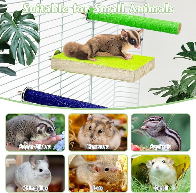 BNOSDM 6PCS Sugar Glider Pole Stand Toy Natural Wood Climbing Platform Colorful Paw Grinding Perch for Sugar Glider Cage Accessories Exercise Toys for Squirrels Hamster Chinchillas Rats Gerbil