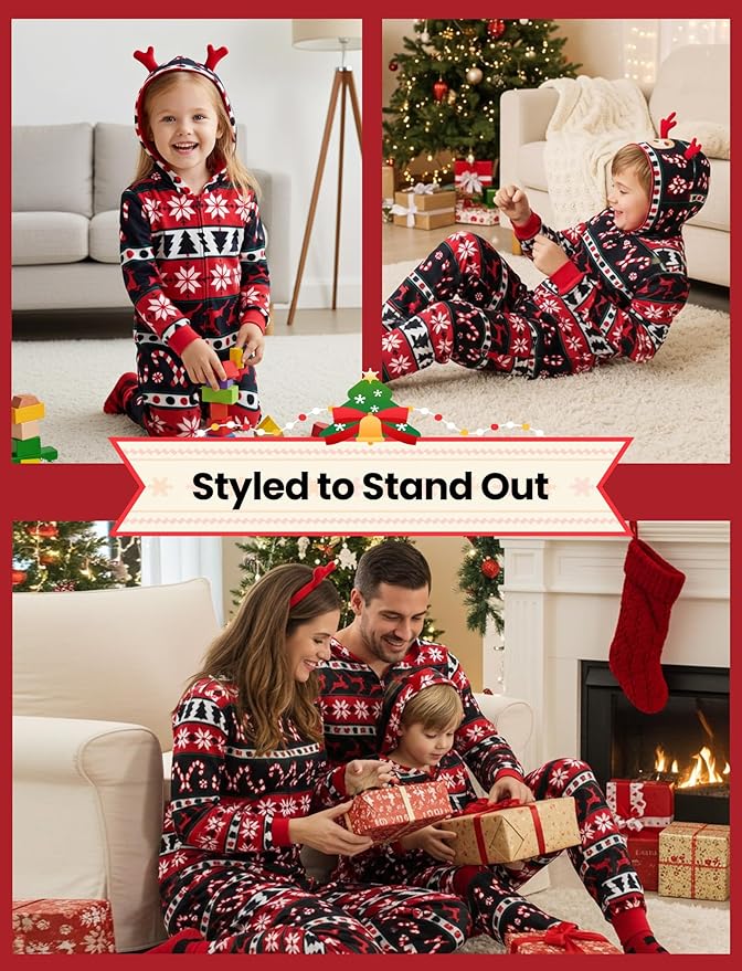 PATPAT Matching Family Christmas Onesie Pajamas – Holiday Hooded Jumpsuit Sleepwear PJs Couples Xmas Loungewear with Socks