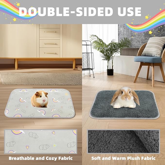 Homimp 2 Pack Guinea Pig Cage Liners, Washable Small Animal Bedding,Waterproof Reusable & Anti Slip Guinea Pig Pee Pad Fast and Super Absorbent Mat for Small Animal Rabbit Bunny Hamster,Grey 24"x47"