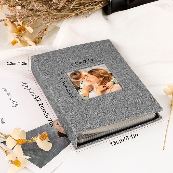 Ywlake Photo Album 4x6 100 Pockets 2 Packs, Small Mini Capacity Linen Photo Album Bulk Sets, Each Pack Holds 100 Top Loader Vertical Only Picture for Kids Boy Girls Grey